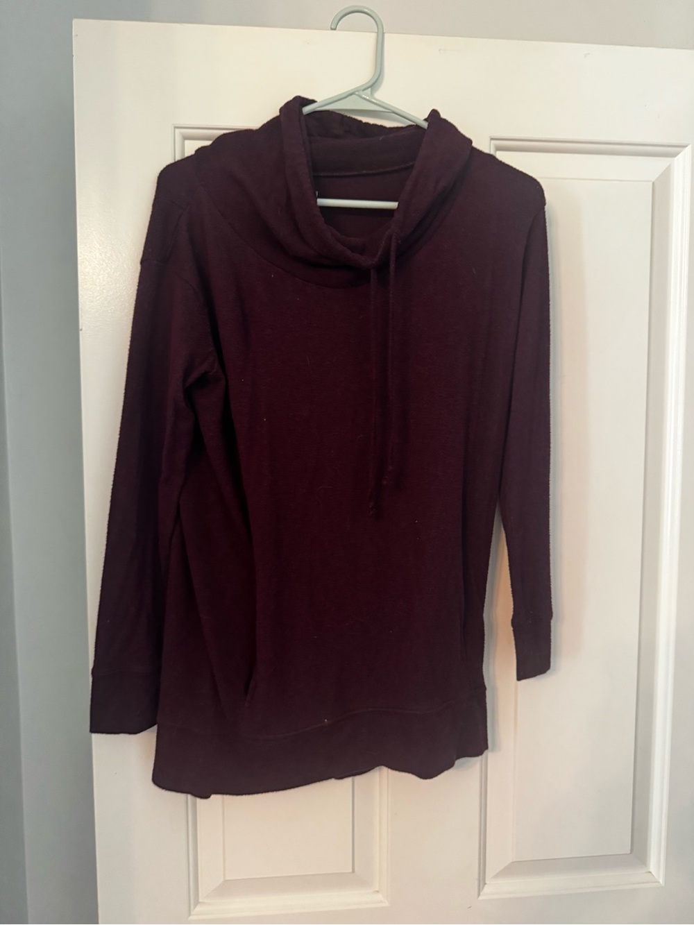 Women's Cowl Neck Sweater Hoodie in Deep Plum
